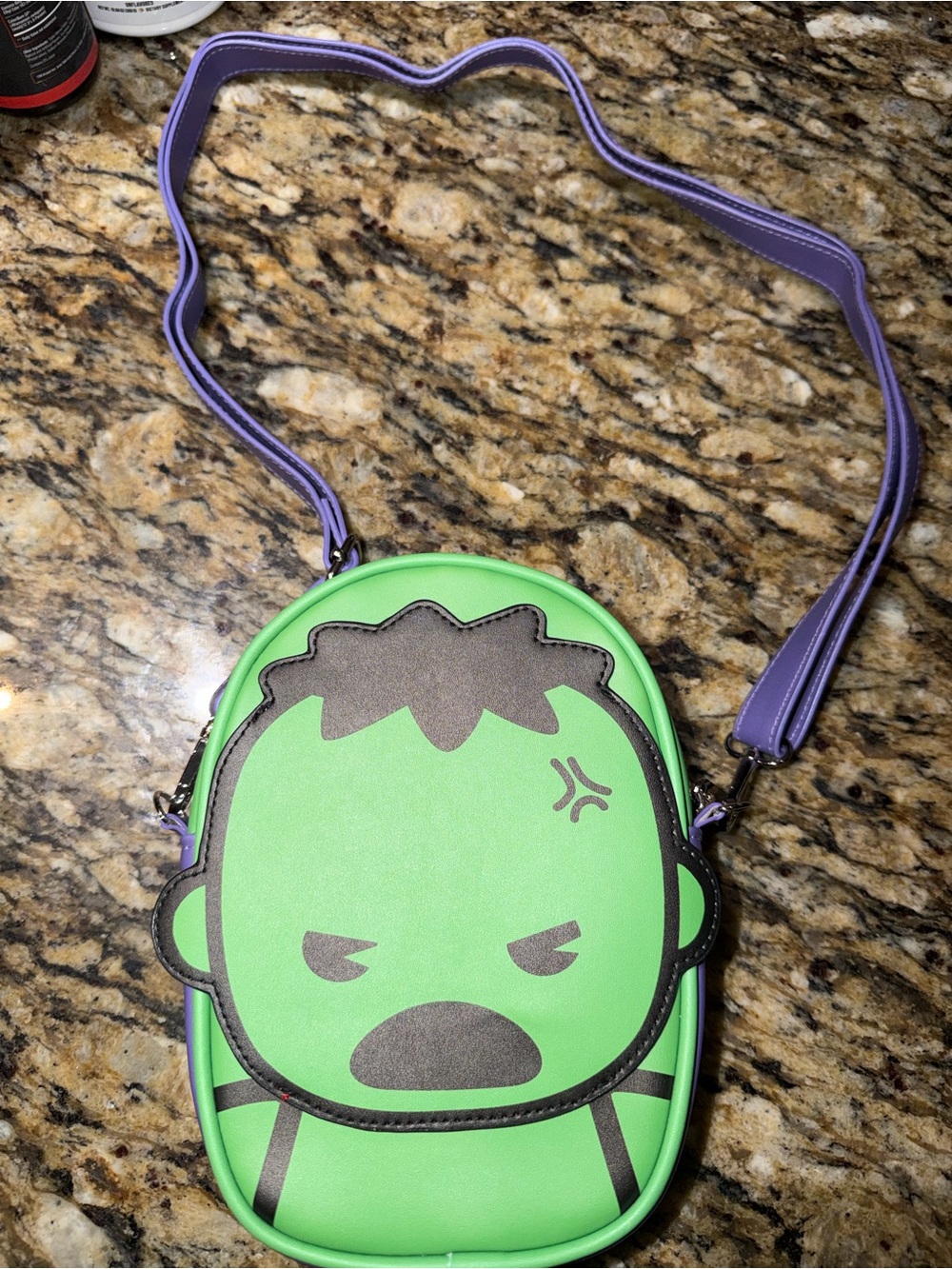 Hulk Green Character Crossbody Bag with Purple Strap